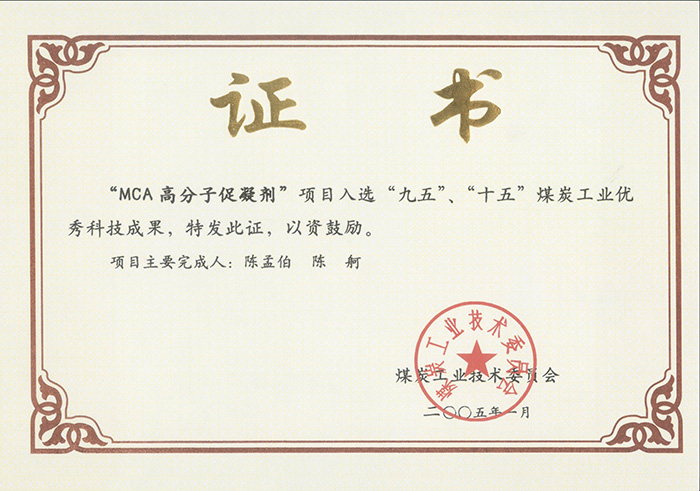 2005年1月MCA高分子促凝劑獲“九五、十五”科技成果獎(jiǎng).jpg