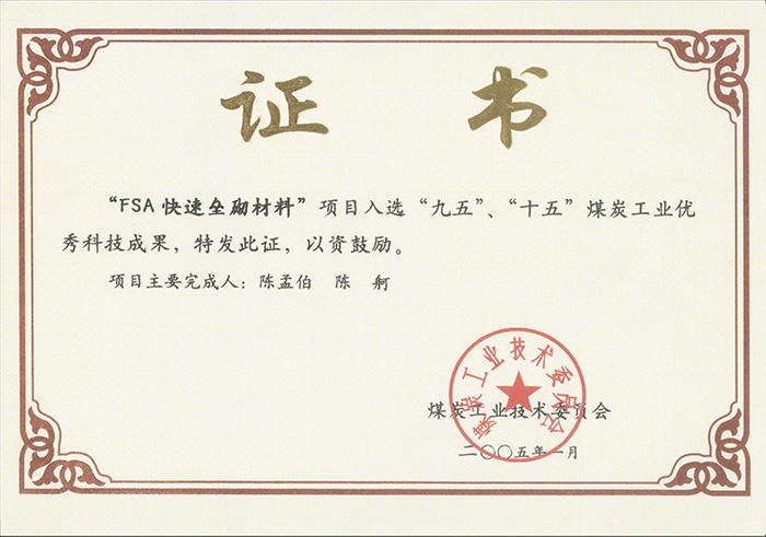 2005年1月FSA快速壘砌材料獲“九五、十五”科技成果獎.jpg